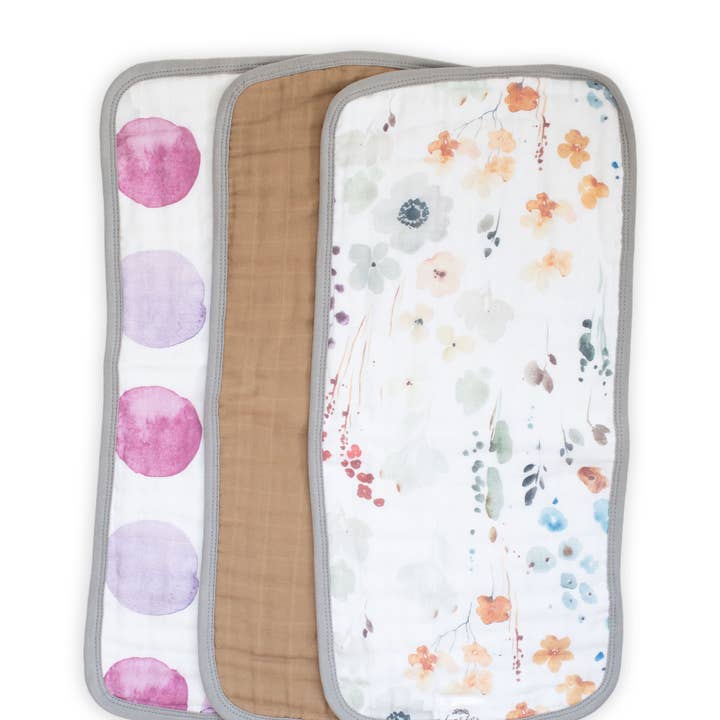 Fawn & Foster - Wholesale Burp cloth set – Baby - Organic Premium Oversize Absorbent Burp Cloths Violet Floral1