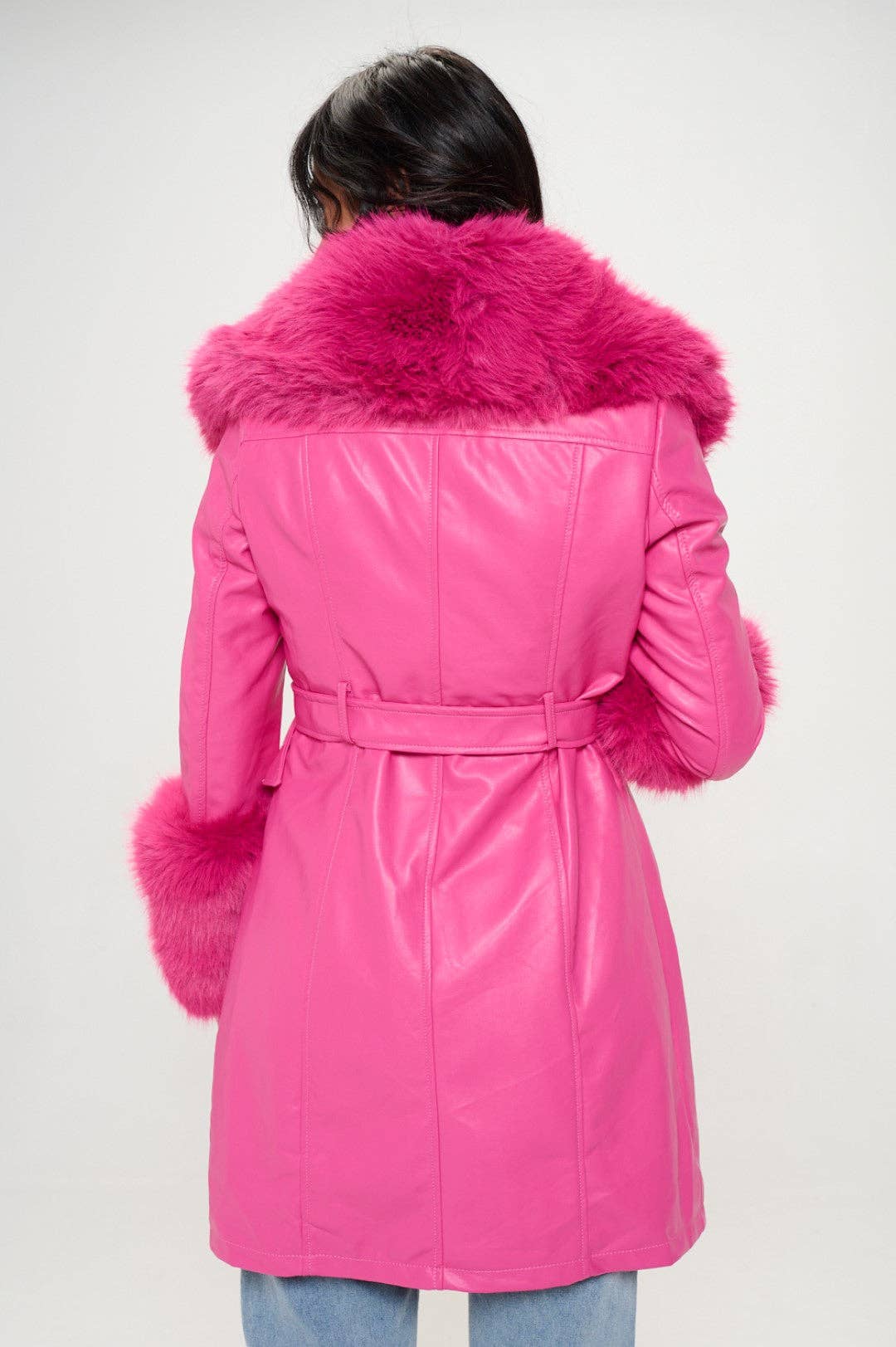 Hot Pink L414L1: Emberlong Vegan Leather Coat for wholesale on Faire4