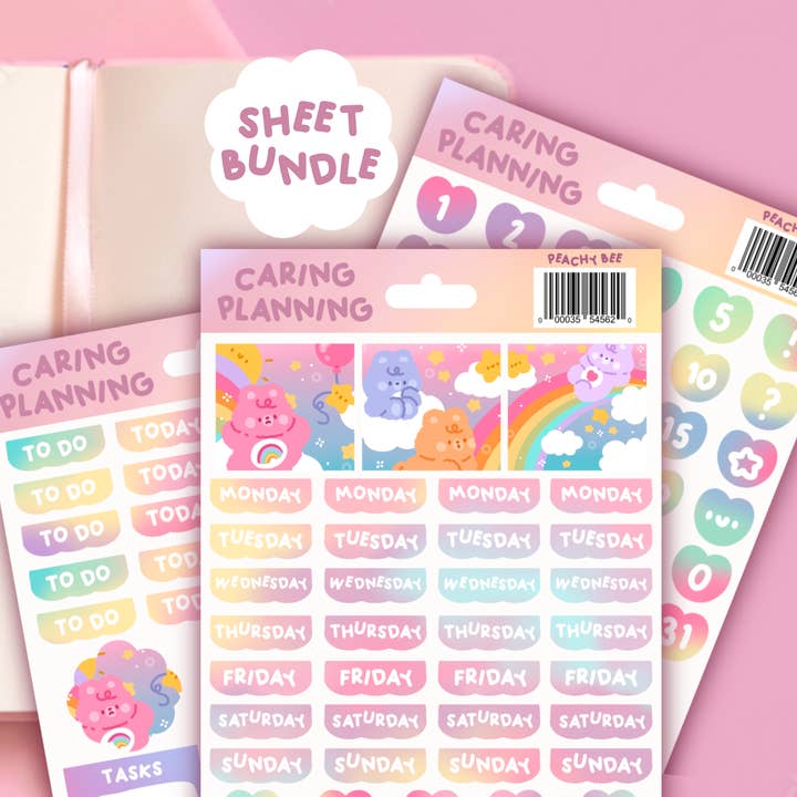 Rainbow Bears Planner Sticker Bundle Set for wholesale by Peaches and Bees.