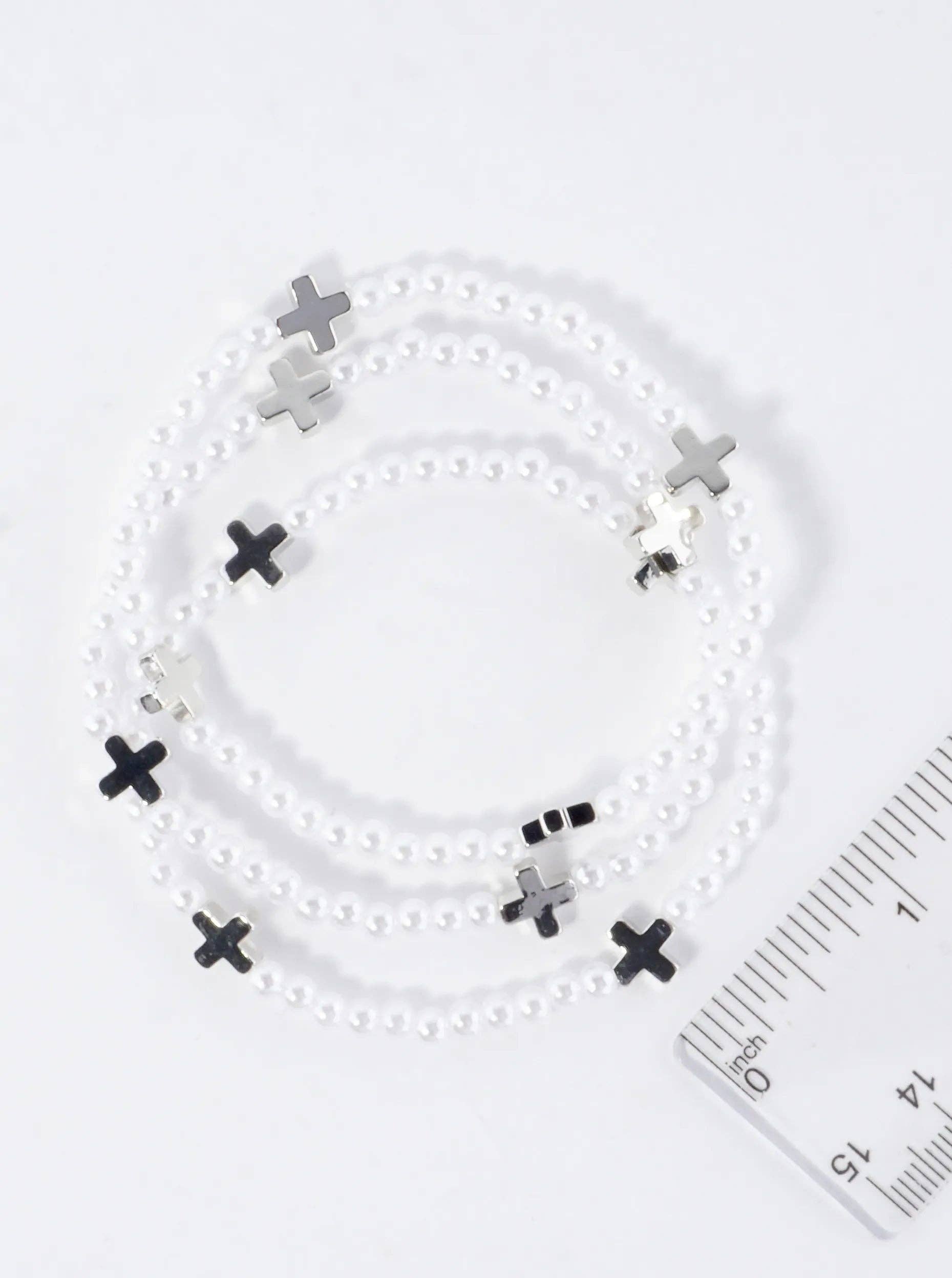 Wild Honey - Wholesale Jewelry Set - 3PC-Set Metallic Beads Cross Stackable Stretch Bracelets7