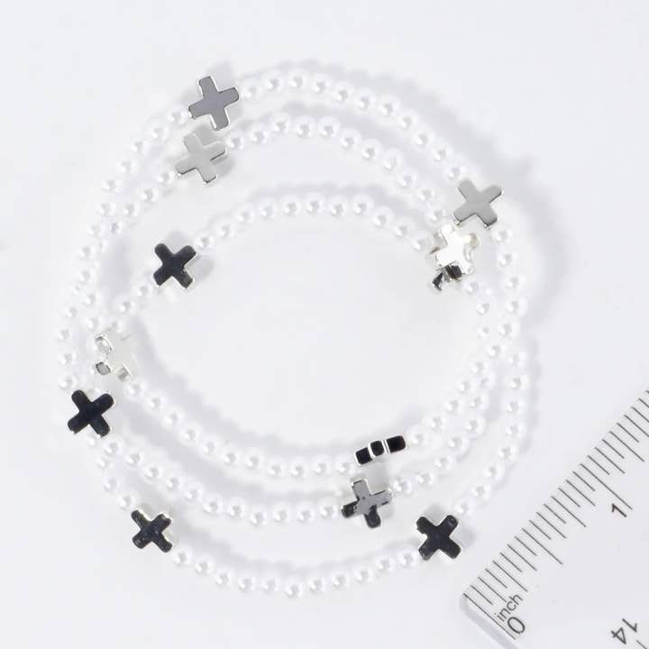Wild Honey - Wholesale Jewelry Set - 3PC-Set Metallic Beads Cross Stackable Stretch Bracelets7
