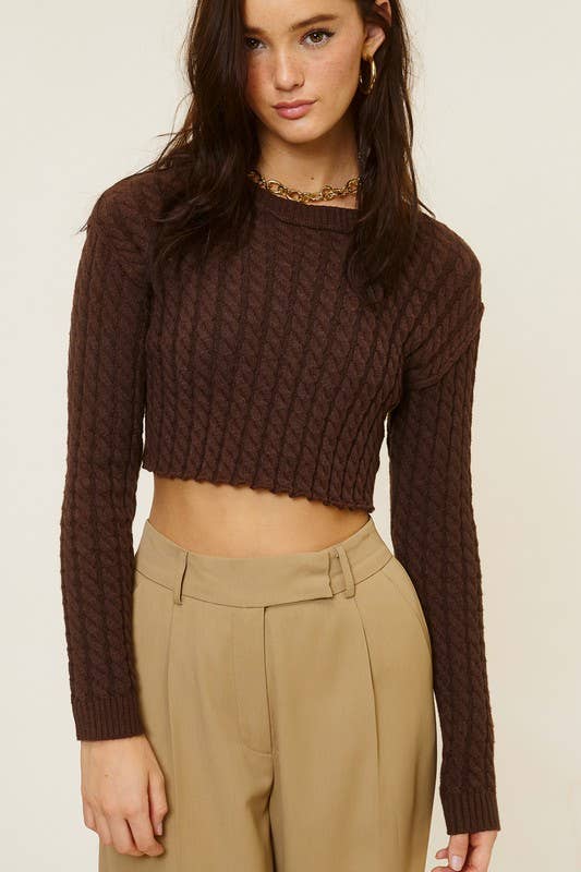 Mimosa - Wholesale Knit Sweater - Women's - Cropped Long-Sleeve Round Neck Knit Sweater7