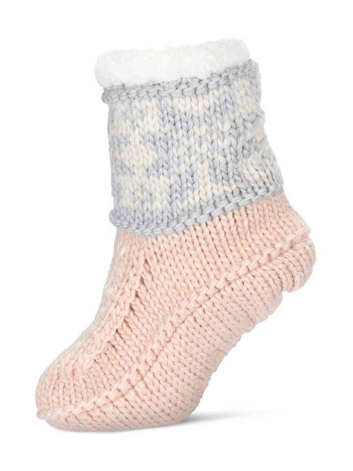 Infinity Classics International Inc. - Wholesale Socks - Women's - Snowflake Border Recycled Knit Sherpa Lined Lounge Sock