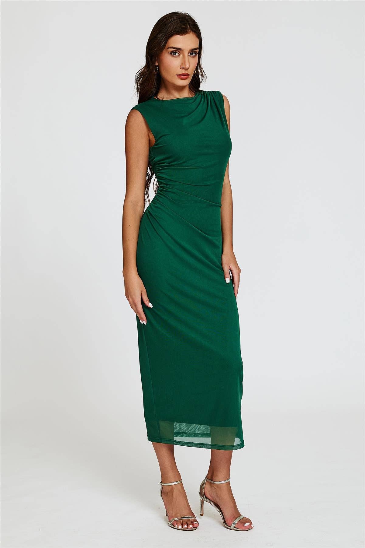 Vert Robe maxi en maille sans manches verte en vente sur Faire4