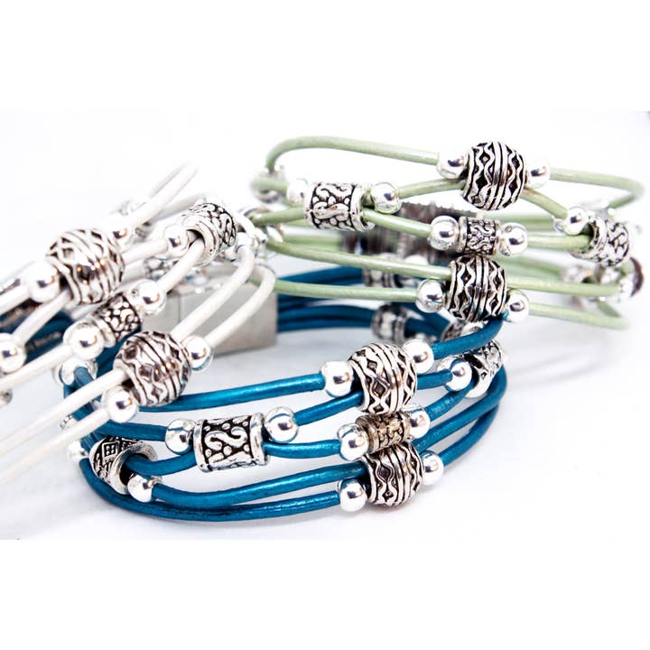 1B Best Selling Basket Weave Beaded Leather Bracelet for wholesale by Sea Ranch Jewelry