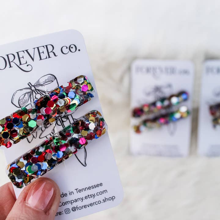 Party Jumbo Haarspeldjes met glitterhars: Sparkle Rainbow voor wholesale door Forever Company