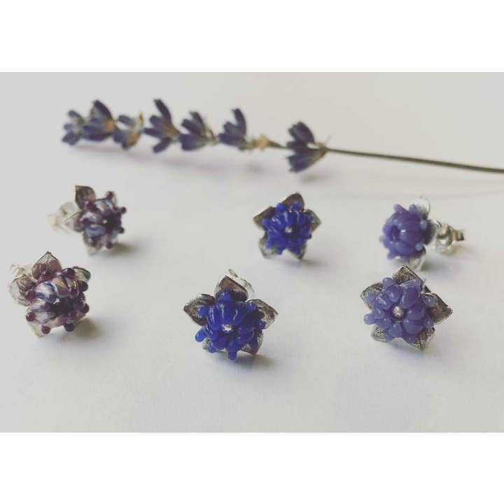 Lavender Beads - Wholesale Stud/Post Earrings - Lavender Bud Studs Handcrafted Glass, Silver Post Earrings5