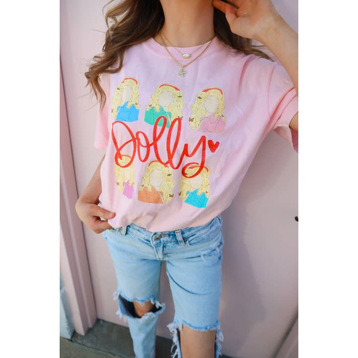 Dolly Square Pink Tee for wholesale by Doodles By Rebekah