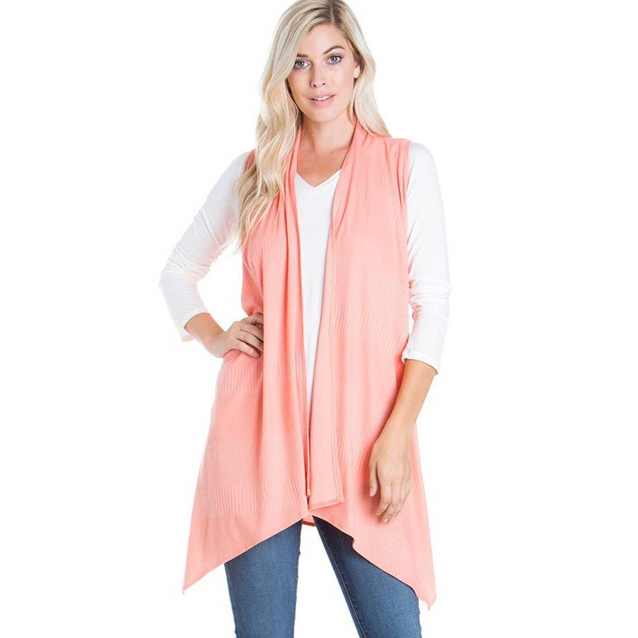 Azules Clothing – Cardigan - Mulher por atacado – Cardigan Duster sem mangas com nervuras e escovado macio16