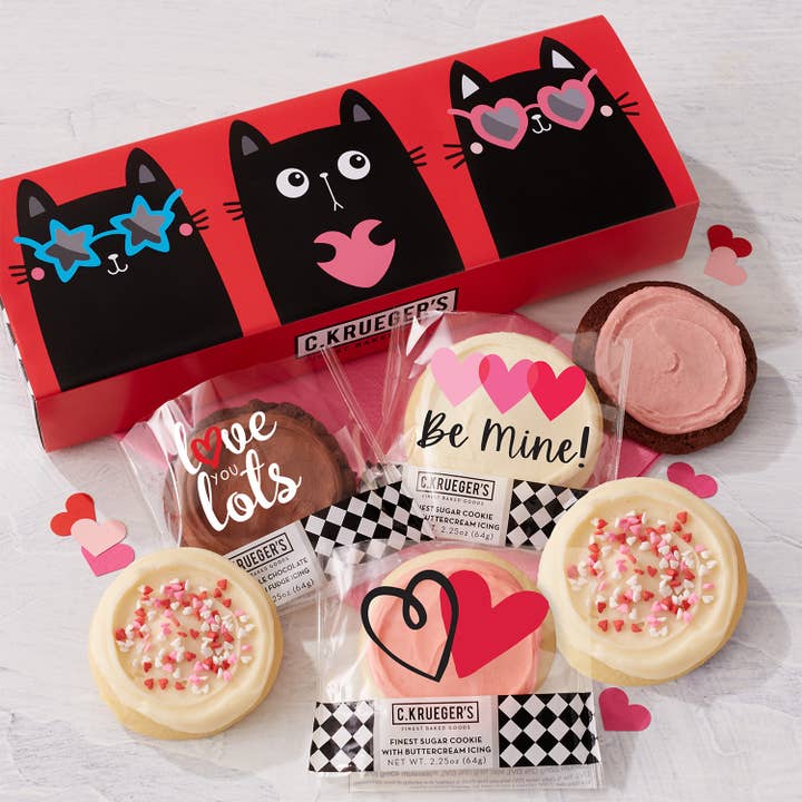 Purr-fect Valentine Half Dozen Sampler - Iced Cookies for wholesale by C. Krueger's
