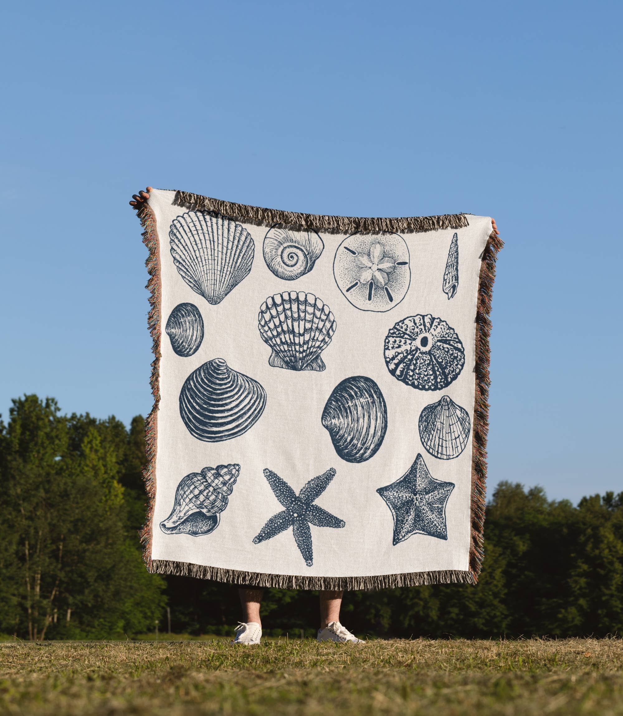 3dRose - Vente Plaids - 3dRose, Coquillages bleus Thème nautique de plage art océanique, Couverture1