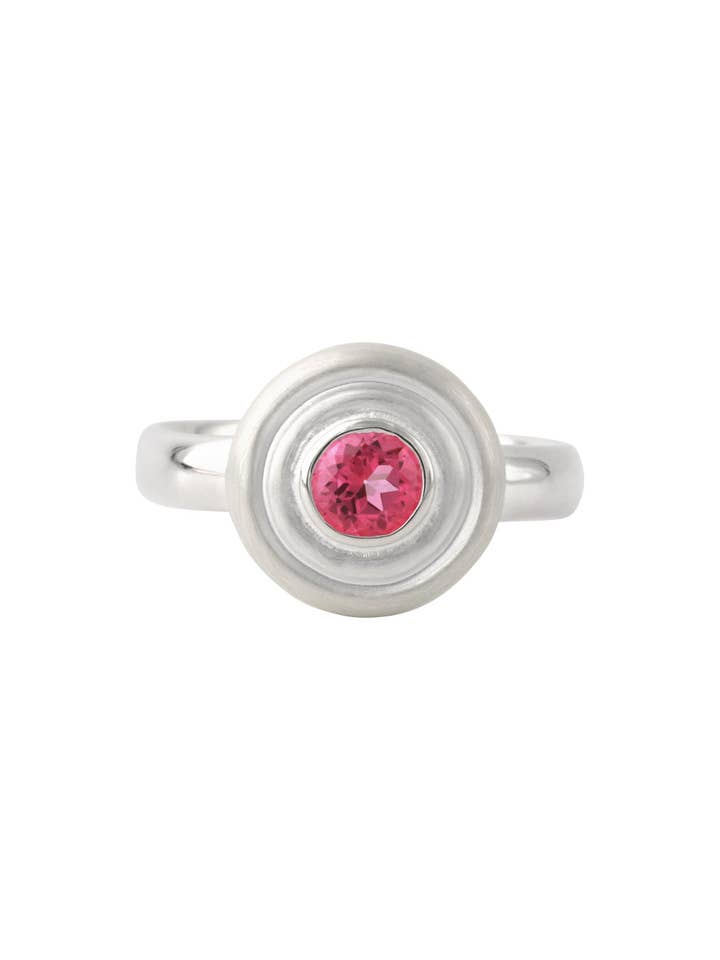 Silver ring "double wave" with pink topaz for wholesale by Campur GmbH