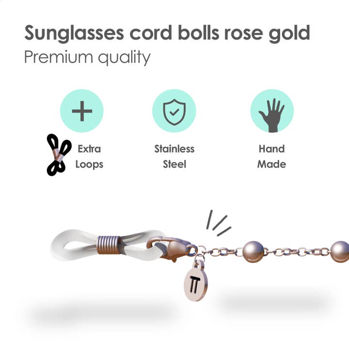 MATTISE – Fio de óculos e óculos de sol - Unissexo por atacado – Cordão para Óculos de Sol com Bolas em Ouro Rosa (Unissexo)