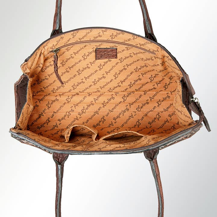 LS Western - Wholesale Tote Bag - Women's - LC-ADBGZ384 Hand Tooled Leather Tote Bag - Structured Western Floral Shoulder Purse4