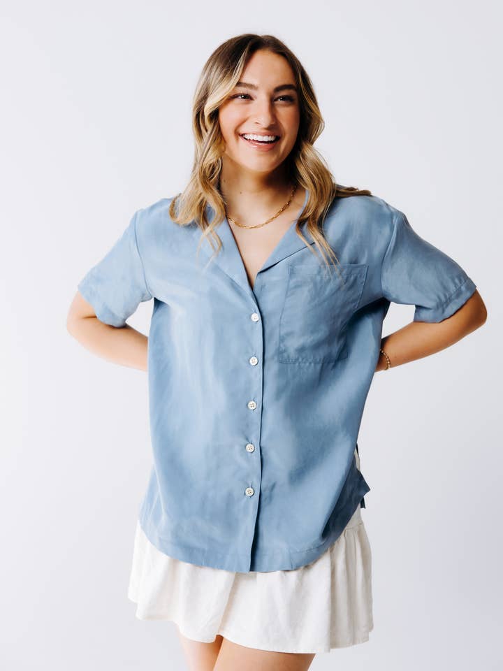 Washable Silk Camp Button-Down Shirt for wholesale by Margo Paige