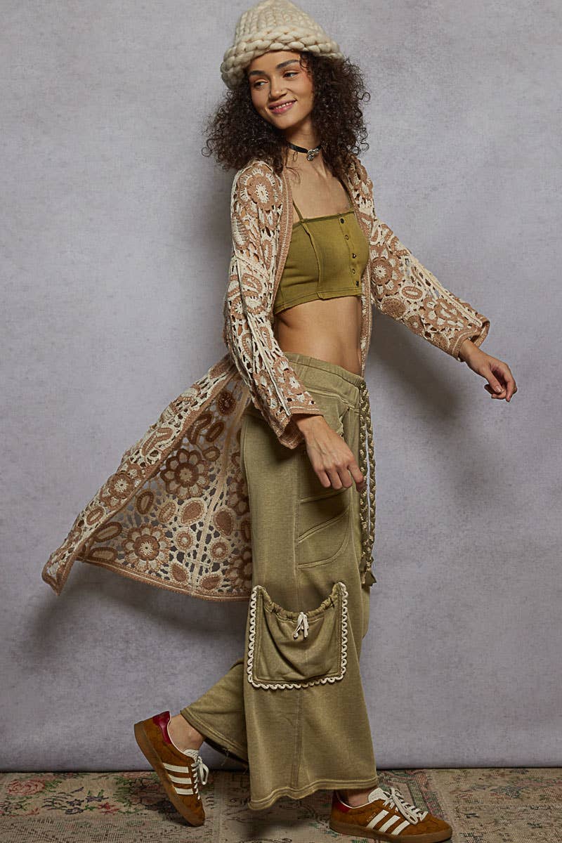 Pol Clothing - Vente Cardigan – femme - Cardigan en maille crochet à manches longues et col en V0