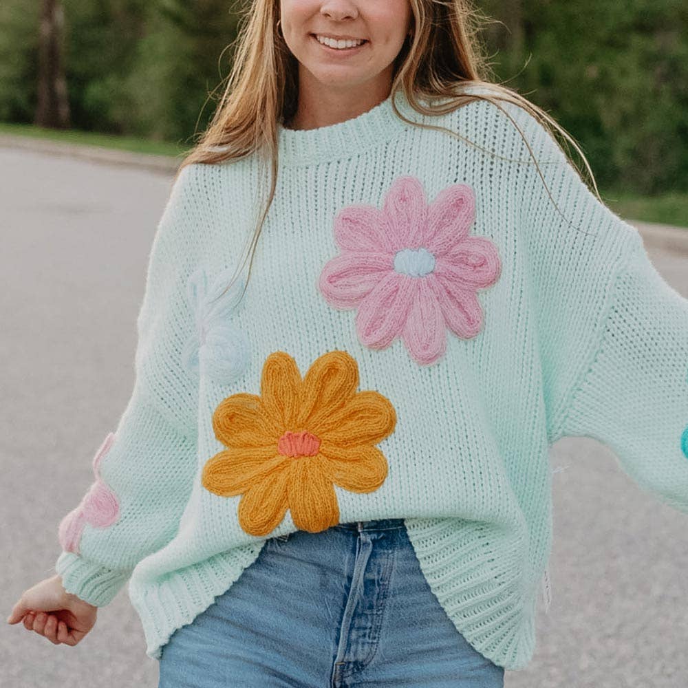 Mint Floral Stitched Winter Sweater for wholesale on Faire1