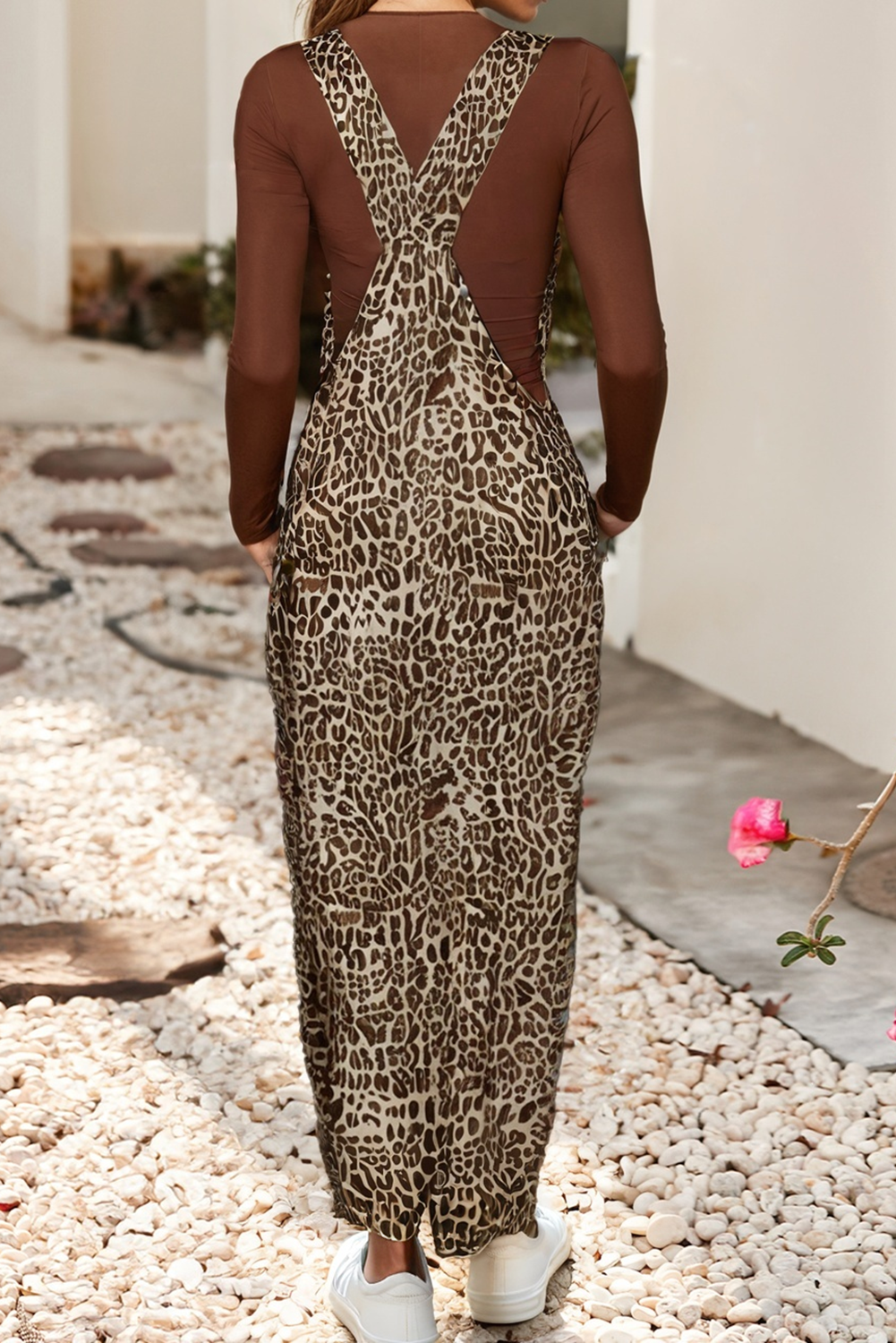 Brown  LDC Leopard Print Straight Leg Denim Overall Jumpsuit for wholesale on Faire1