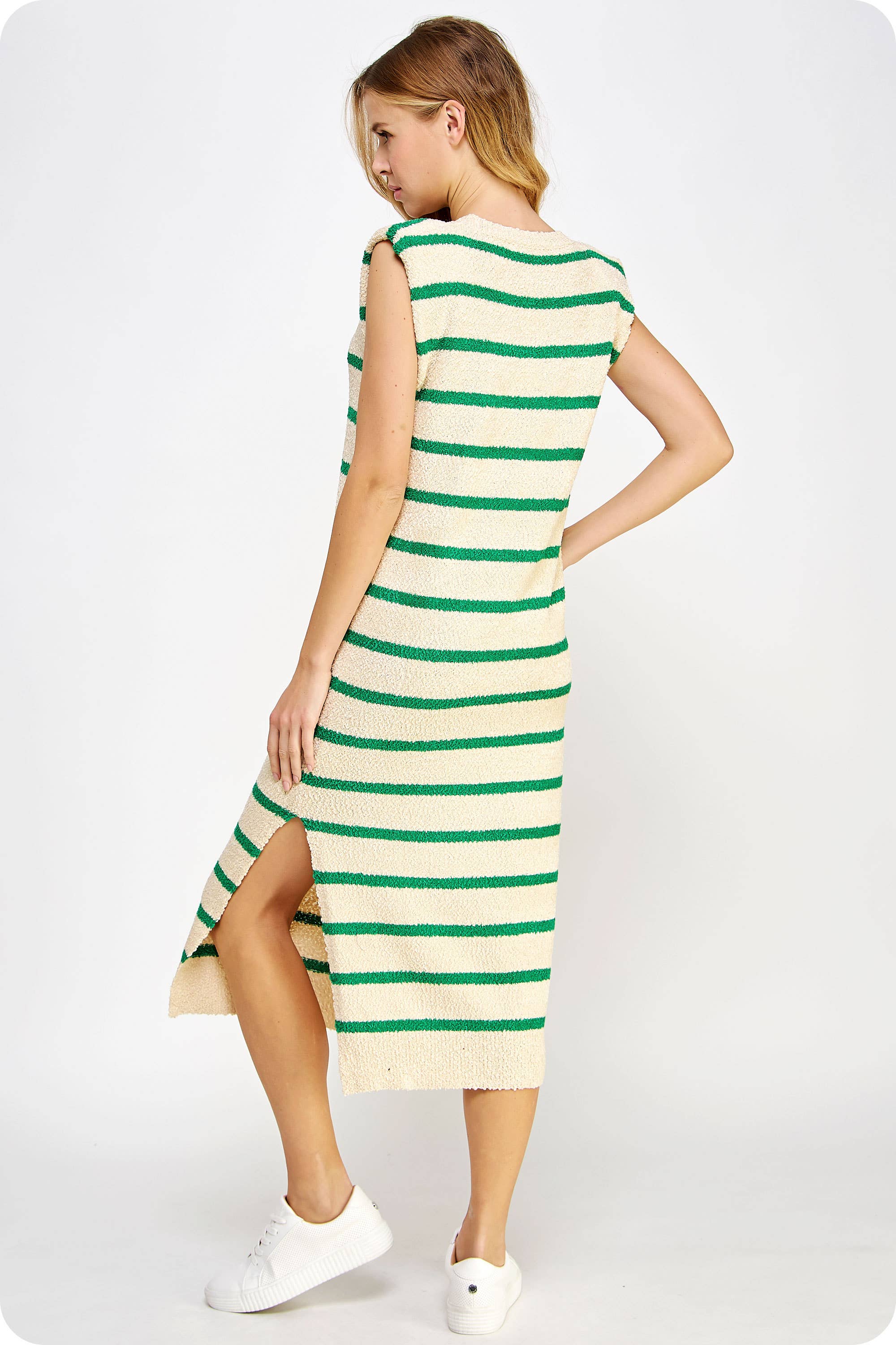 Strut & Bolt - Wholesale Dress - Women's - Shoulder Pad Sleeveless Textured Striped Knit Dress8