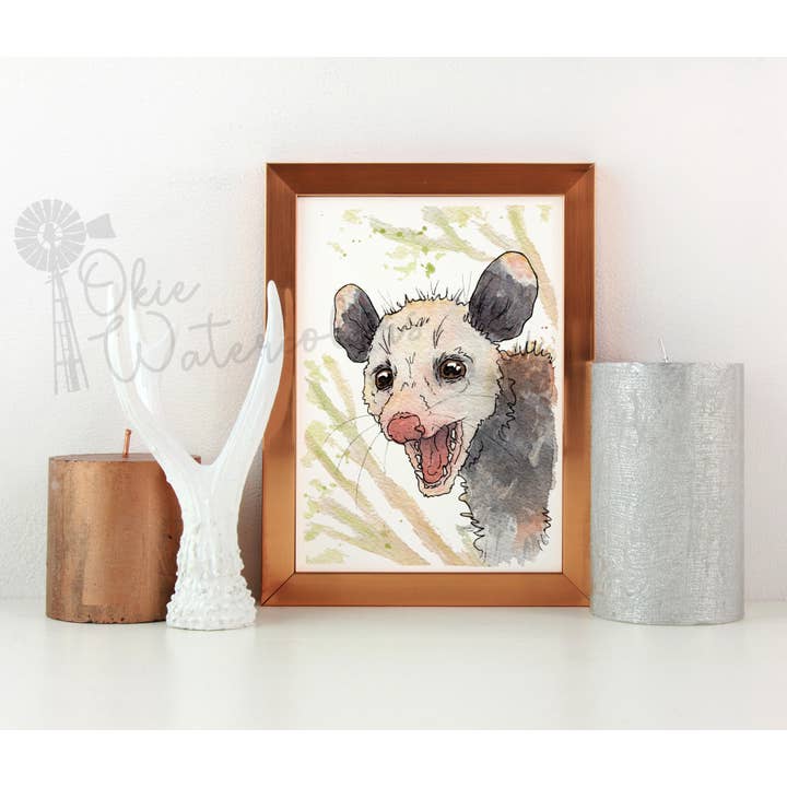 Young Opossum Possum Portrait, 5x7" Watercolor Art Print for wholesale by Okie Watercolors