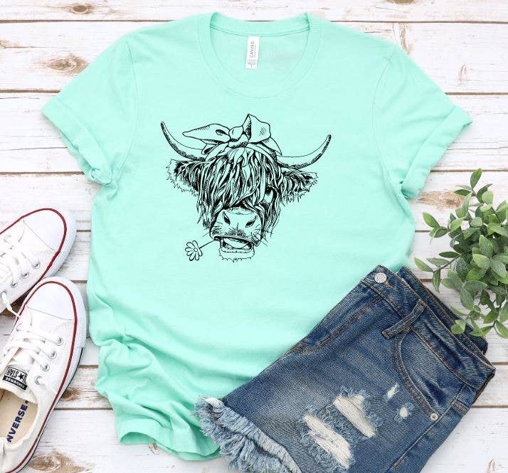 Tron Tron Graphic Wear - Wholesale Screen Printed T-Shirt - Women's - Highland Cow Bella and Canvas Graphic Tee #OS411