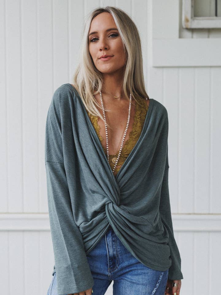 Three Bird Nest - Wholesale Blouse - Women's - Twisted Harmony Top - Olive