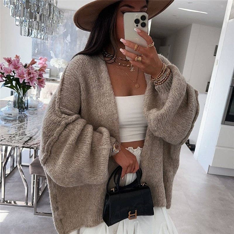 Sheer Trend - Wholesale Cardigan - Women's - Casual Loose Solid Color Cardigan Sweater1