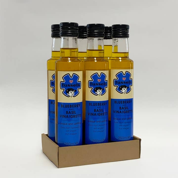 Fussels Blåbær & Basilikum Vinaigrette - 6 x 250ml for engroshandel hos Fussels Fine Foods Ltd