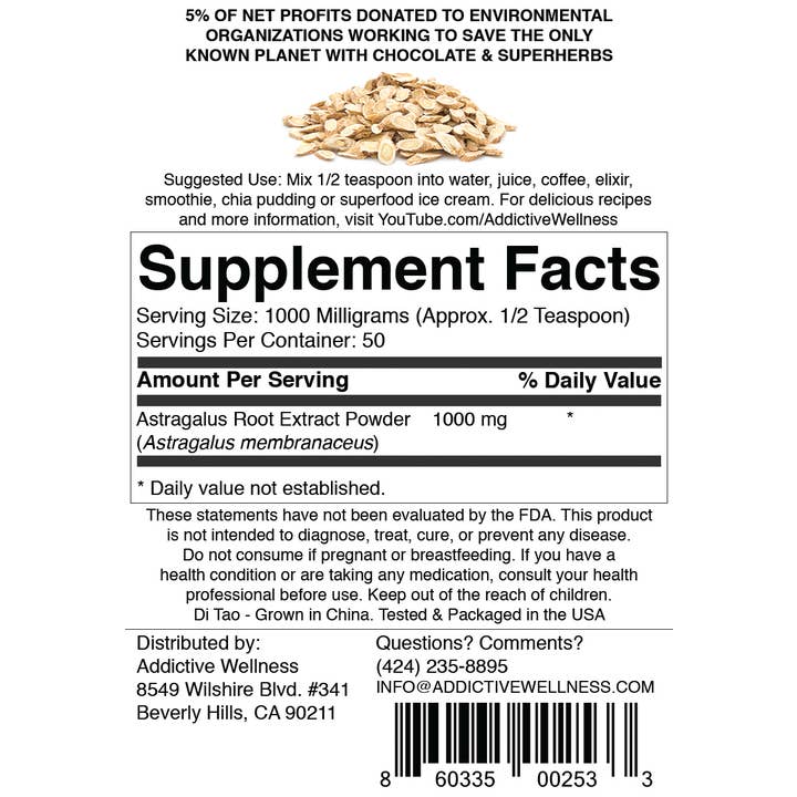 Addictive Wellness - Wholesale Protein/Superfood Powder - Astragalus Extract Powder - Di Tao 10:1 50g