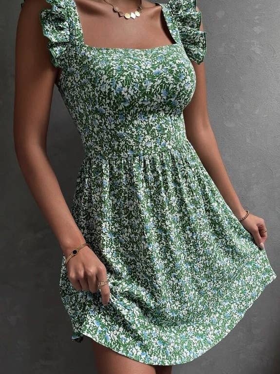 Square neck floral print dress for wholesale by Miss Sparkling