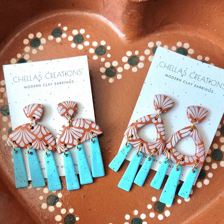 Boucles d'oreilles inspirées du Mexique - Collection Talavera Turquoise pour la vente par ChellasCreations