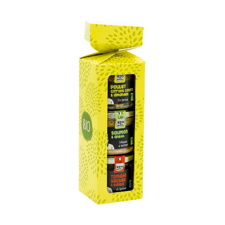 Coffret cadeau "Crackers bio" - 1 terrine + 2 tartinables pour la vente par Ducs de Gascogne