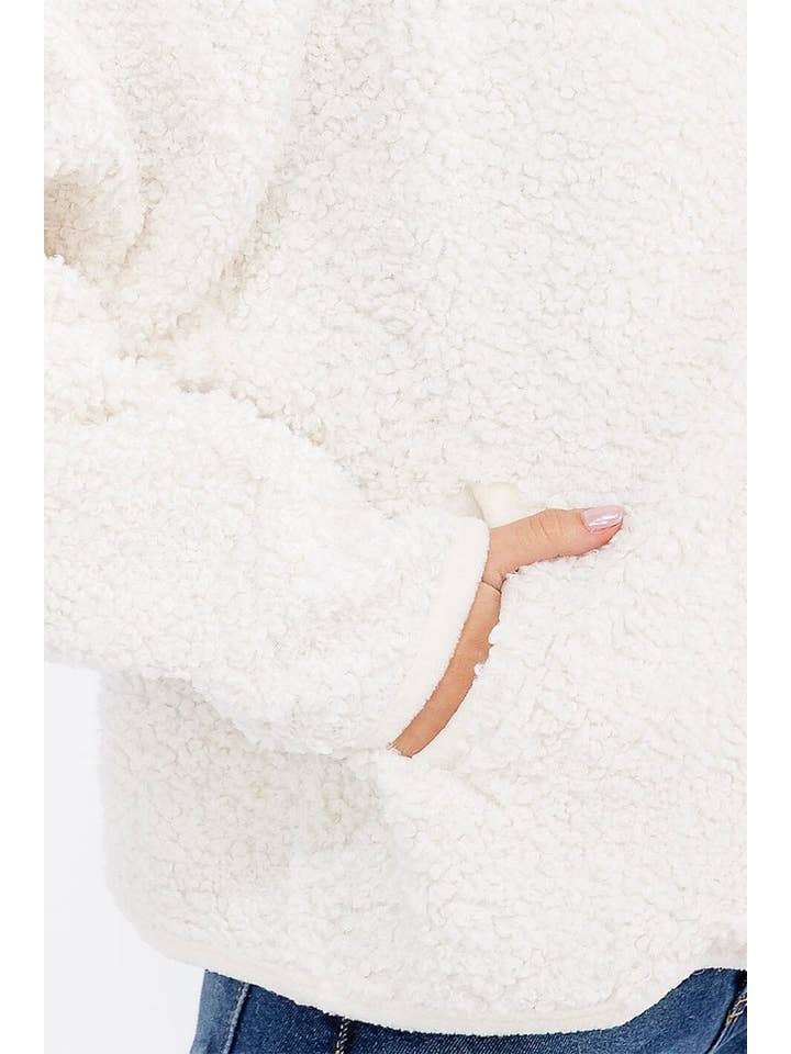 ROUSSEAU - Wholesale Jacket - Women's - SOLID SHERPA HOODED ZIP UP POCKET FRONT JACKET11