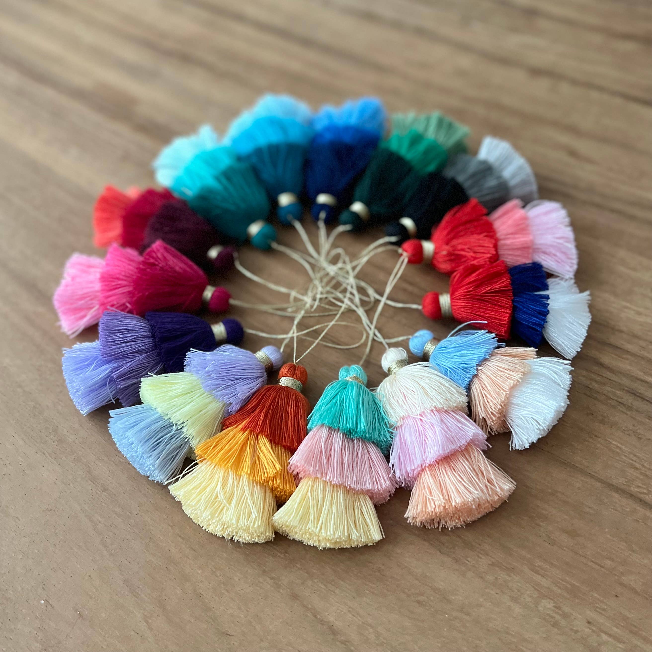 Palmy Pineapple - Wholesale Keychain - Women's - 3 Tiered Ombre Cotton Tassel with Gold Loop33