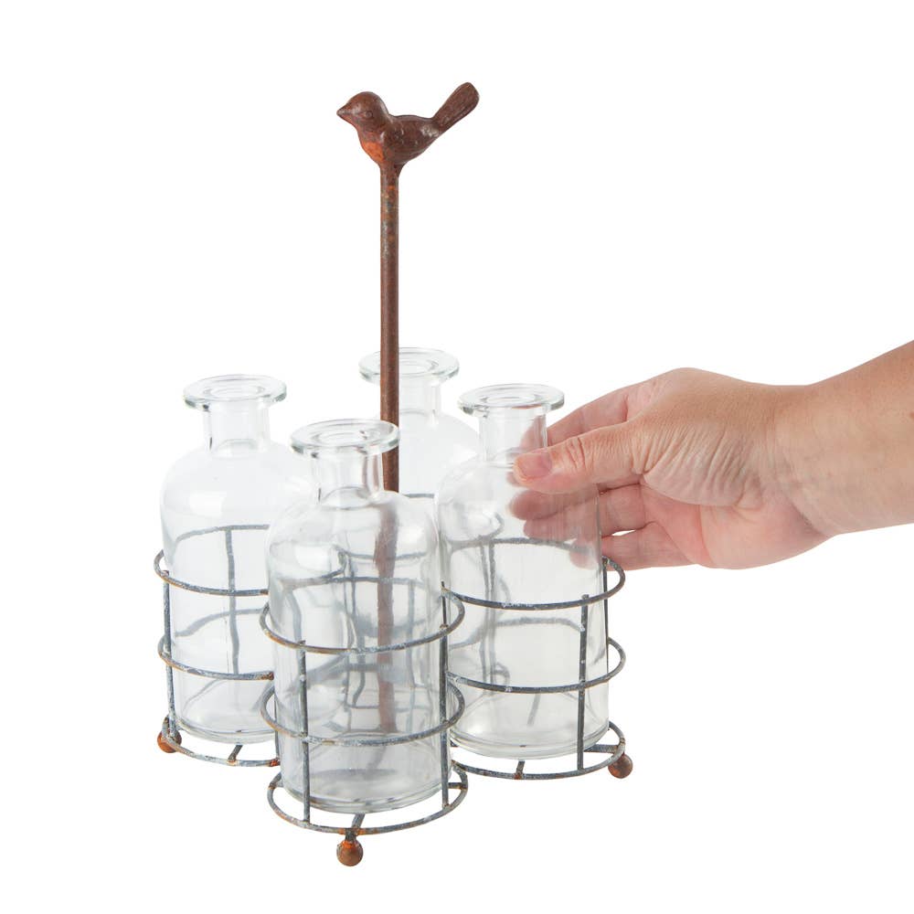 Factory Direct Craft - Vente Paniers - Caddy en fil métallique rustique et vieilli avec vases en verre3