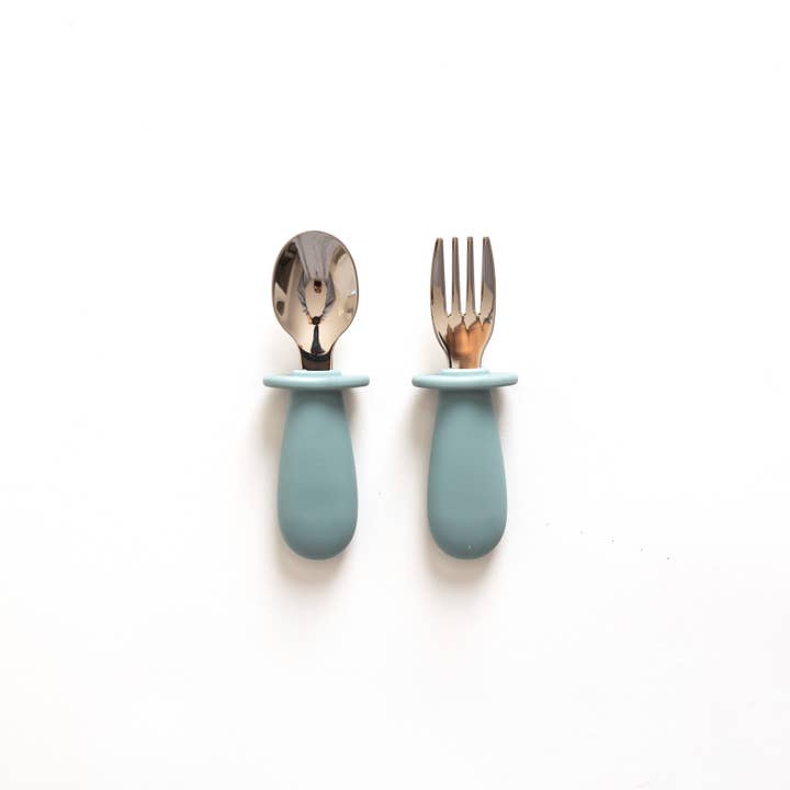 Lil North Co - Wholesale Flatware Set - Kids & Baby - Pale Blue Silicone & Stainless Steel Toddler Cutlery Set
