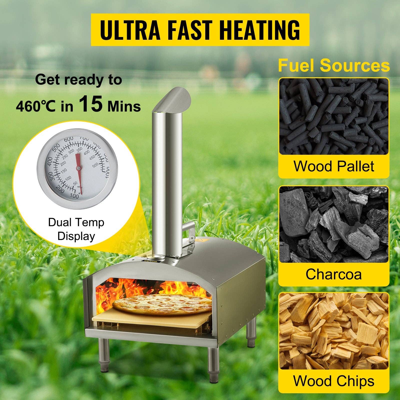 BlakOutlet - Wholesale Outdoor Grill Tools - 12" Portable Pizza Oven Wood Fired Food Grade Stainless Steel For Outdoor Bbq Picnics Baking Pizza and more8