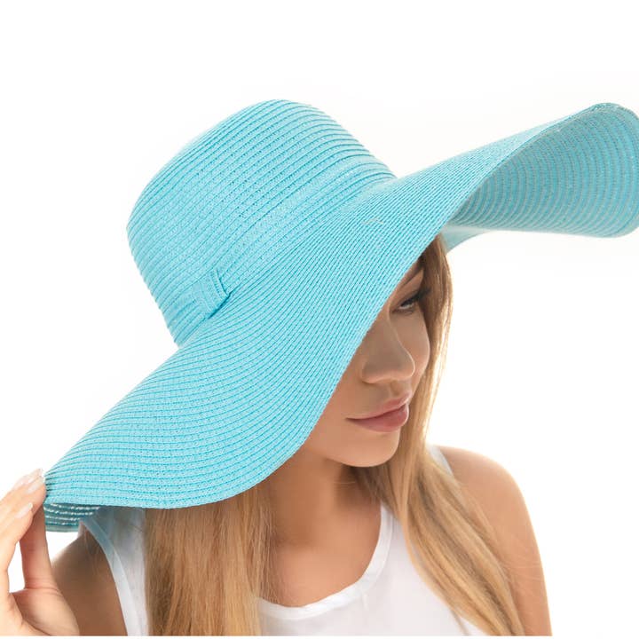 anbfashion - Wholesale Straw Hat - Women's - MONOCHROME BAND WIDE BRIM FLOPPY PAPER STRAW SUN HAT