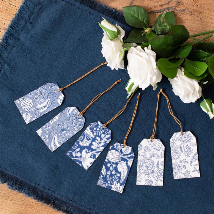 Gift Tags - Blue Block Prints - 6 Ct Box (PK/12) for wholesale by Audrey's Home & Gift