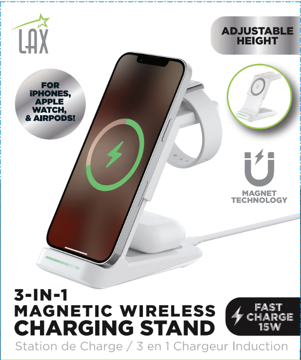 LAX Gadgets – wholesale Charging dock – 3-in-1 Wireless Charging Station, Charger Stand- Retail Pack9