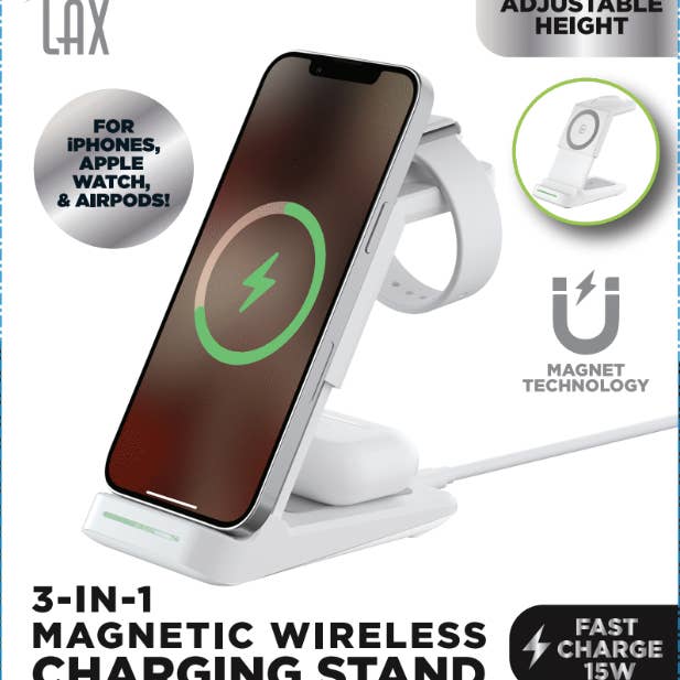 LAX Gadgets - Vente Station de charge - Station de recharge sans fil 3 en 1, support de chargeur, pack de vente au détail9