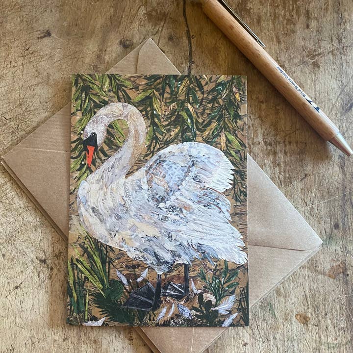 A6 Summer swan postcard for wholesale by Clare O’Neill Artworks