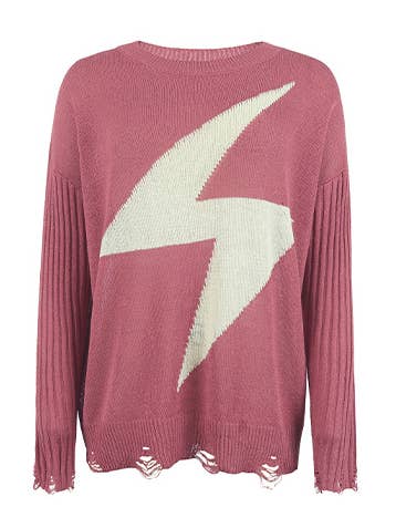 pinkblu02 - Vendita all'ingrosso Maglione tricot - Donna - Maglione a maniche lunghe casuale e ampio con stampa di fulmini strappati lavorato a maglia.