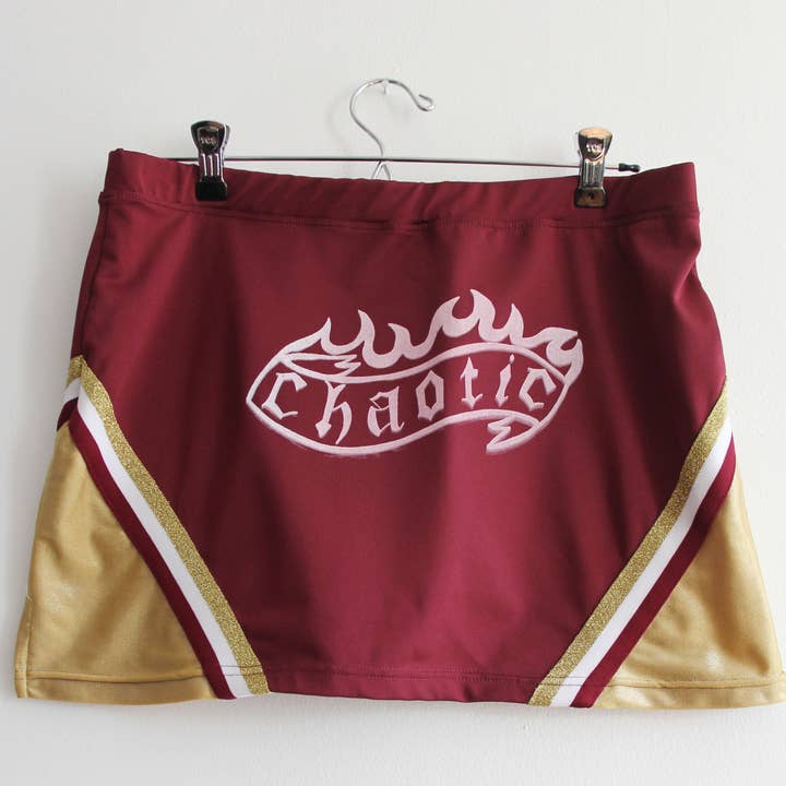Chaotic Print Up_cycled Cheerleading Skirt for wholesale by Midge Blitz