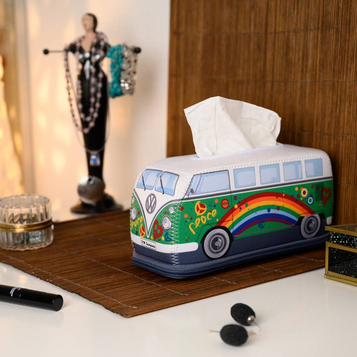VW Collection by BRISA - Vente Boîtes à mouchoirs - Distributeur de mouchoirs en néoprène en forme de VW T1 Bus - Peace/vert6
