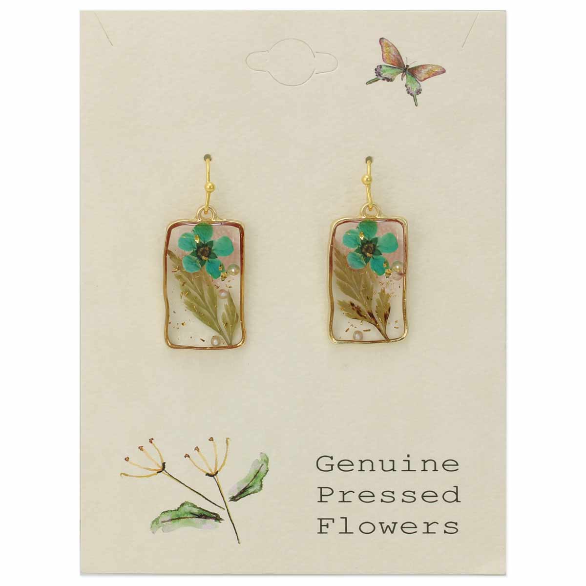 ZAD - Wholesale Dangle Earrings - Cottage Turquoise Dried Flower Rectangle Earrings1