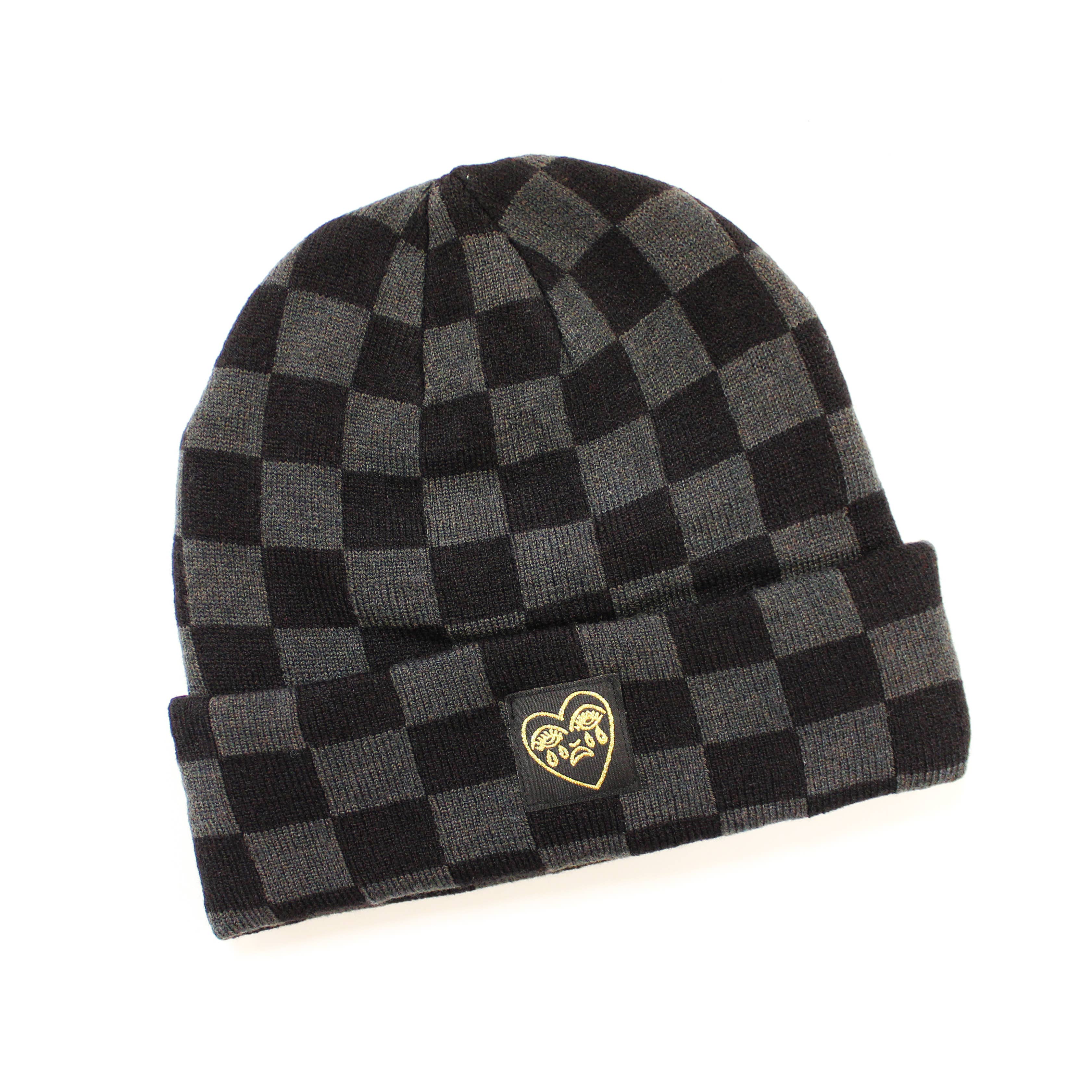 Cousins Collective – wholesale Beanie – Unisex – Crying Heart Checkerboard Beanie Hat0