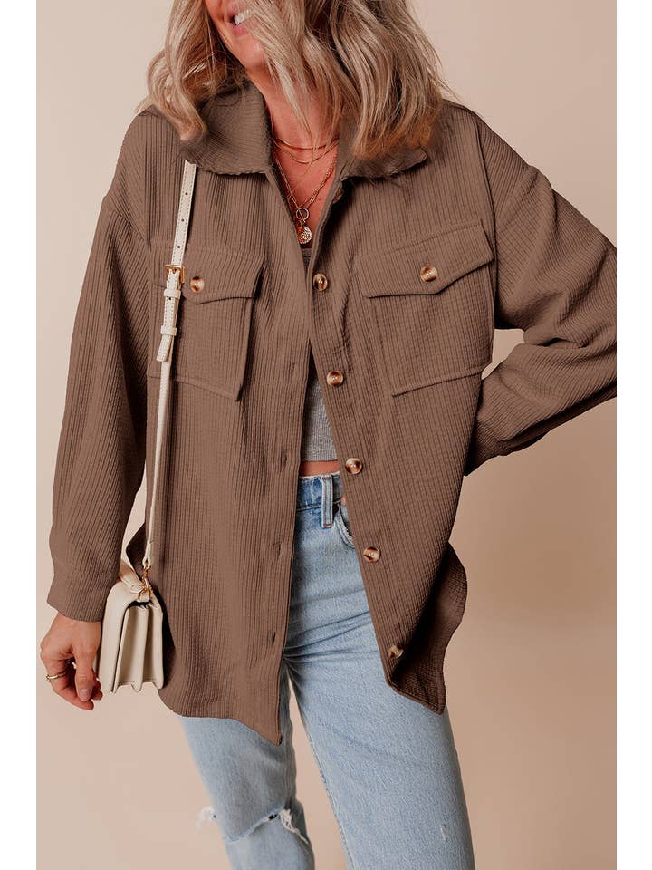 PRETTY BASH - Wholesale Shirt Jacket/Shacket - Women's - Solid Corduroy Button-Up Pocketed Shacket31