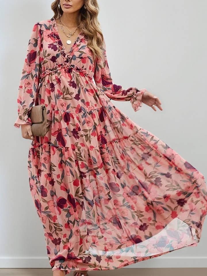 CWDMD01220_V NECK PRINTED LONG ELEGANT EVENING DRESS for wholesale by NINEXIS