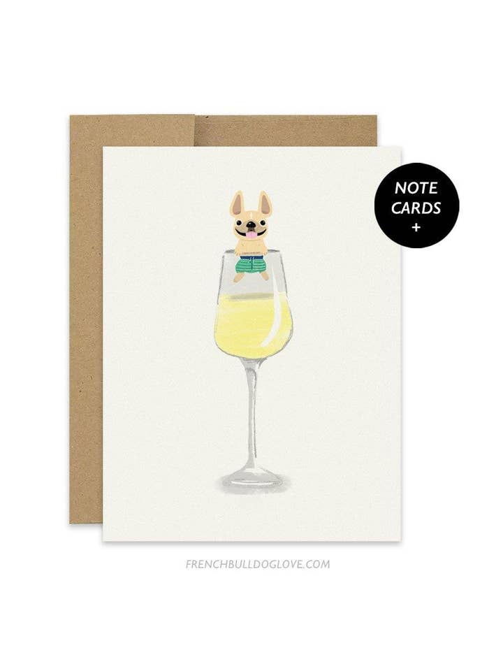 Wine - 12 Notecard Set for wholesale by French Bulldog Love